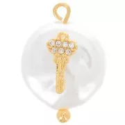 Pendentif rond perle d'eau douce & clé oxydes Zirconium 20x14 mm - Blanc - Doré x1