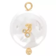 Pendentif rond perle d'eau douce et cerises en oxydes de Zirconium  20x14 mm - Blanc - Doré x1