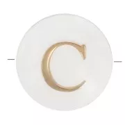 Perle lettre alphabet ronde en nacre 8 mm - C - Doré x1
