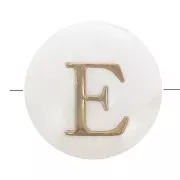 Perle lettre alphabet ronde en nacre 8 mm - E - Doré x1