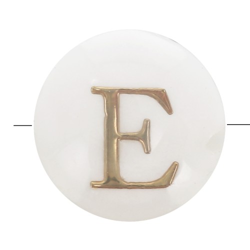 Perle lettre alphabet ronde en nacre 8 mm - E - Doré x1