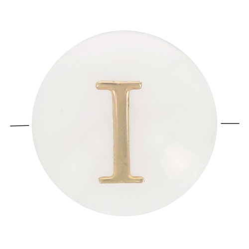 Perle lettre alphabet ronde en nacre 8 mm - I - Doré x1