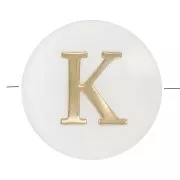 Perle lettre alphabet ronde en nacre 8 mm - K - Doré x1