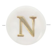 Perle lettre alphabet ronde en nacre 8 mm - N - Doré x1|raw }}