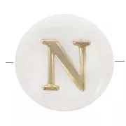 Perle lettre alphabet ronde en nacre 8 mm - N - Doré x1