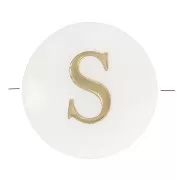 Perle lettre alphabet ronde en nacre 8 mm - S - Doré x1