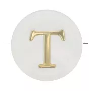 Perle lettre alphabet ronde en nacre 8 mm - T - Doré x1