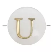 Perle lettre alphabet ronde en nacre 8 mm - U - Doré x1