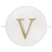 Perle lettre alphabet ronde en nacre 8 mm - V - Doré x1