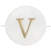 Perle lettre alphabet ronde en nacre 8 mm - V - Doré x1