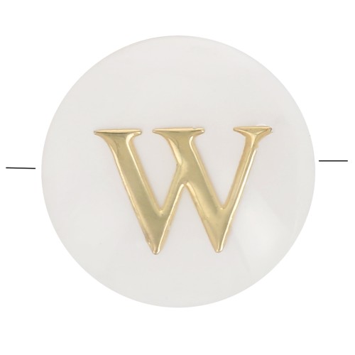 Perle lettre alphabet ronde en nacre 8 mm - W - Doré x1