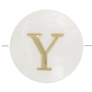 Perle lettre alphabet ronde en nacre 8 mm - Y - Doré x1