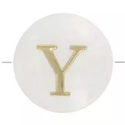 Perle lettre alphabet ronde en nacre 8 mm - Y - Doré x1