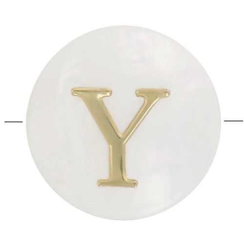 Perle lettre alphabet ronde en nacre 8 mm - Y - Doré x1
