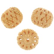 Perles rondes aplaties filigranées 8x7 mm - Doré à l'or fin x10