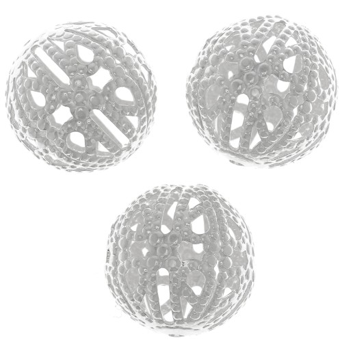 Perles rondes filigranées 12 mm - Placage Argent fin x10