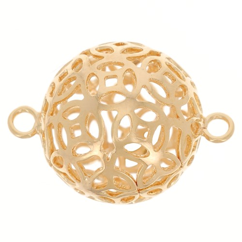 Intercalaires boules filigranées 2 anneaux 17x12 mm - Doré à l'or fin x10