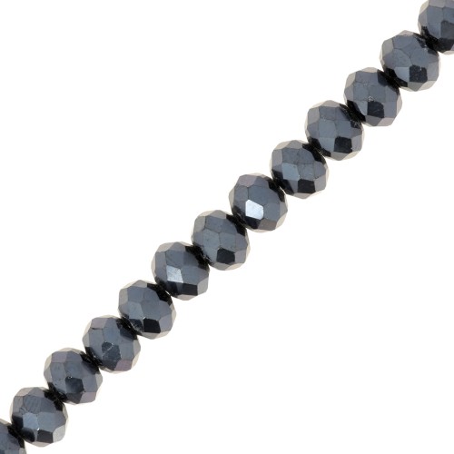  Perles rondelles facettées - rondes aplaties 6x5 mm Jet Hematite x40cm