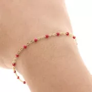 Chaîne avec perles en résine époxy 2 mm - Acier inoxydable 304 Doré - Rouge x1m