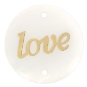 Intercalaire rond 23 mm en nacre et motif Love résiné Doré x1