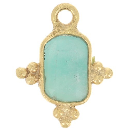Breloque rectangle facettée - petites boules 13x11 mm Doré à l'or fin Amazonite x1