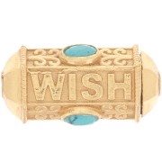 Perle cylindre amulette WISH avec imitation gemme 25x12 mm - Doré à l'or fin - Turquoise x1|raw }}