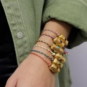 Perle cylindre amulette WISH avec imitation gemme 25x12 mm - Doré à l'or fin - Turquoise x1