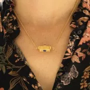 Perle cylindre amulette HOPE avec pierre gemme 25x12 mm - Doré à l'or fin - Malachite x1