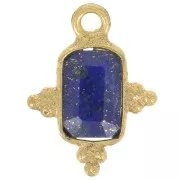 Breloque rectangle facettée et petites boules 12x9 mm - Doré à l'or fin - Lapis lazuli x1