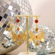 Breloque rectangle facettée et petites boules 12x9 mm - Doré à l'or fin - Lapis lazuli x1