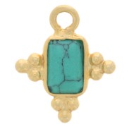 Breloque rectangle facettée et petites boules 13x10.5mm Doré à l'or fin-imitation Turquoisex1|raw }}