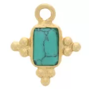 Breloque rectangle facettée et petites boules 13x10.5mm Doré à l'or fin-imitation Turquoisex1