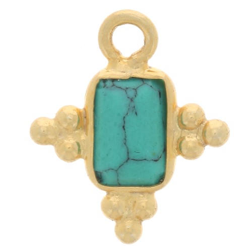 Breloque rectangle facettée et petites boules 13x10.5mm Doré à l'or fin-imitation Turquoisex1