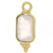 Breloque rectangle facettée avec 3 petites boules 12x5 mm - Doré à l'or fin - Quartz Rose x1