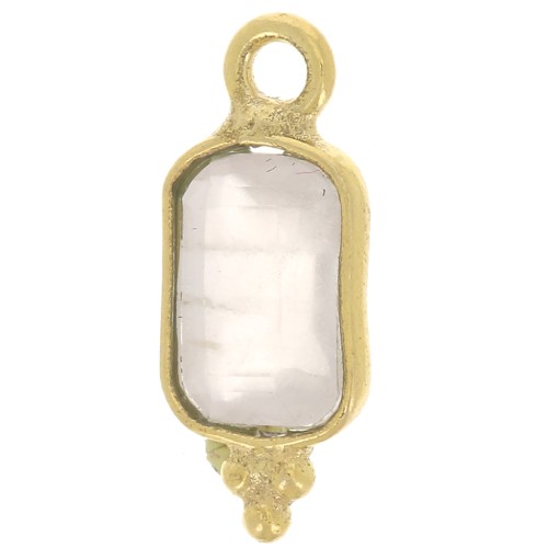 Breloque rectangle facettée avec 3 petites boules 12x5 mm - Doré à l'or fin - Quartz Rose x1