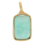 Breloque rectangle facettée en gemme 11x6 mm - Doré à l'or fin - Amazonite x1