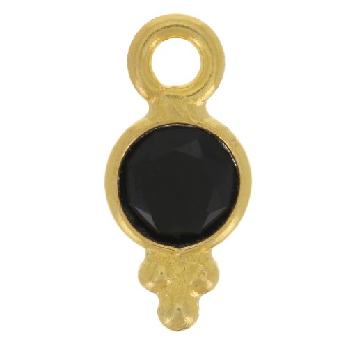 Breloque ronde facettée avec petites boules 10.5x5 mm - Doré à l'or fin - Onyx noir x1