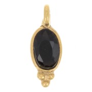 Breloque ovale facettée avec petites boules 12x5 mm - Doré à l'or fin - Onyx noir