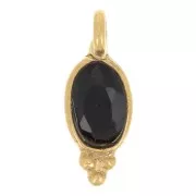 Breloque ovale facettée avec petites boules 12x5 mm - Doré à l'or fin - Onyx noir