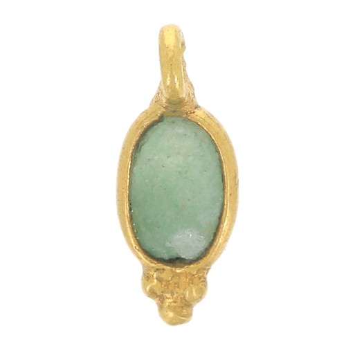 Breloque ovale facettée avec petites boules 12x5 mm - Doré à l'or fin - Aventurine