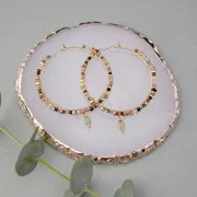 Breloque ovale facettée avec petites boules 12x5 mm - Doré à l'or fin - Aventurine