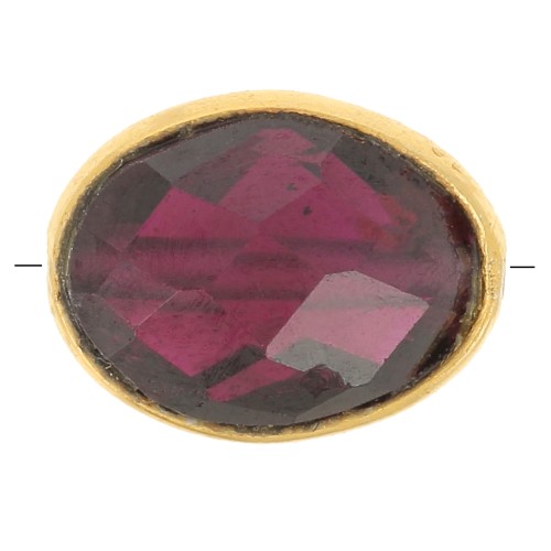 Perle ovale facettée 9x7 mm en pierre gemme - Doré à l'or fin - Grenat x1