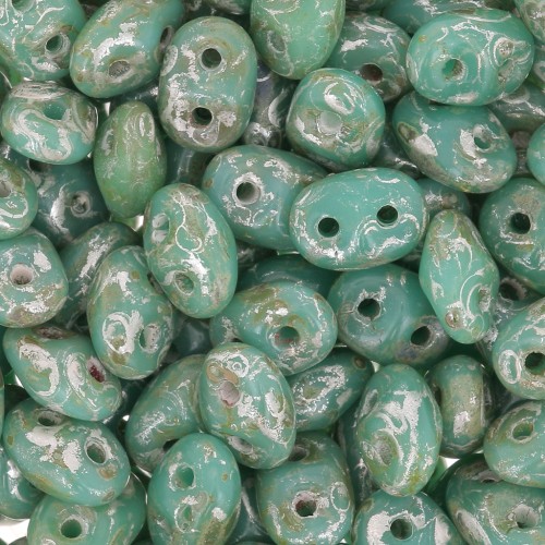 SuperDuo 2,5x5 mm Opaque Turquoise Silver Picasso x10g