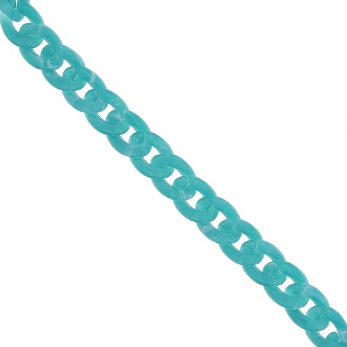 Chaîne acrylique maille gourmette 13 mm - Turquoise Marbré x1m