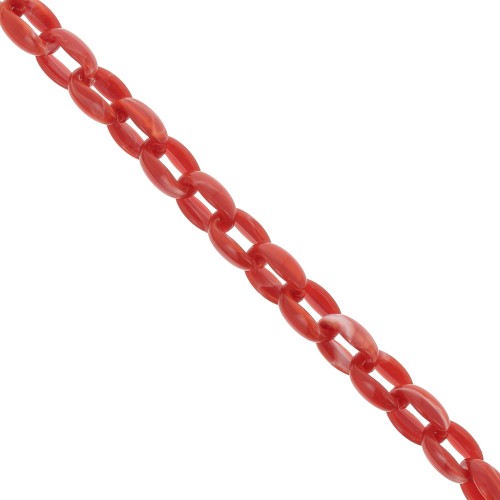 Chaîne acrylique maille forçat 11 mm - Rouge corail Marbré x1m