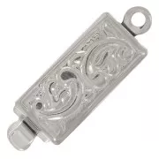 Fermoir rectangle à clipser 18x6 mm - motif arabesques - Rhodié x1