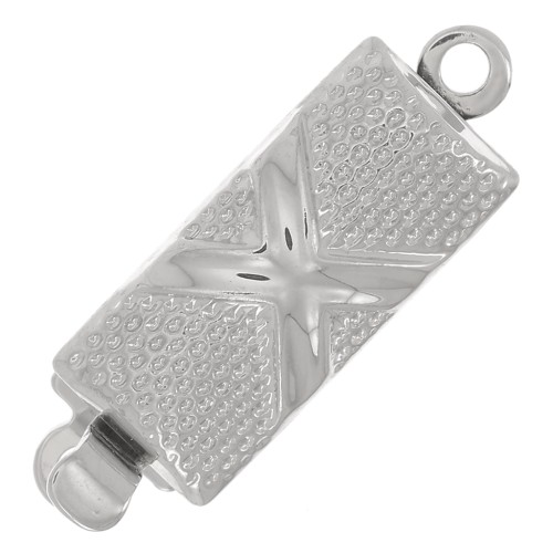 Fermoir rectangle travaillé à clipser 18x6 mm - Rhodié x1