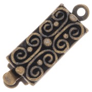 Fermoir rectangle à clipser travaillé et petites boules 18x6.5 mm - Bronze x1