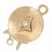 Fermoir rond à clipser strié et strassé 18x12 mm - motif losange - Doré - Crystal