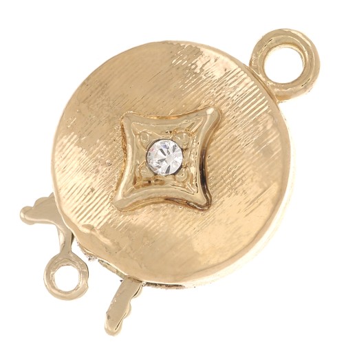Fermoir rond à clipser strié et strassé 18x12 mm - motif losange - Doré - Crystal